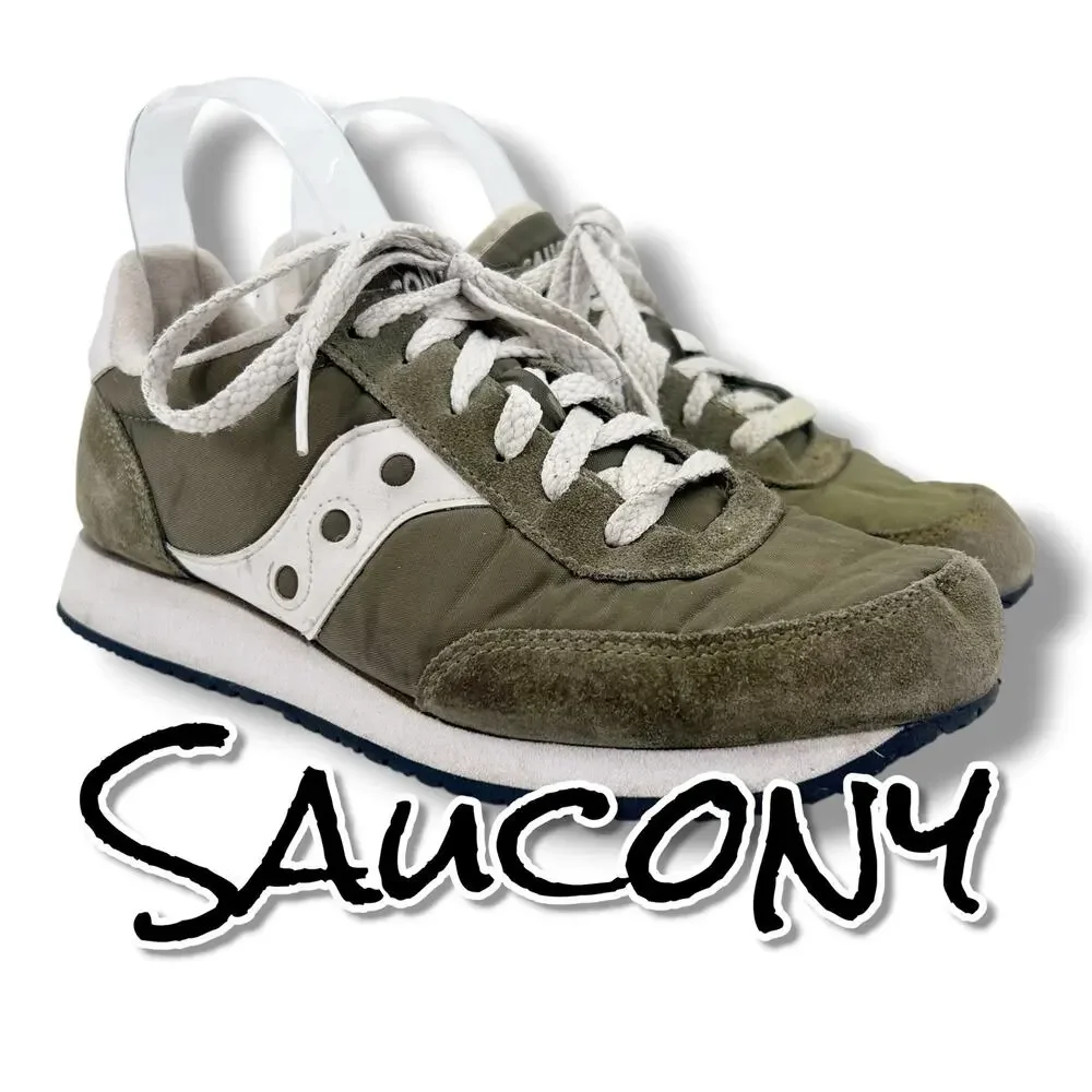 Saucony Logan MV Olive Green Nylon Suede Retro Runner Sneakers Women's 8 Y2K - Picture 1 of 12